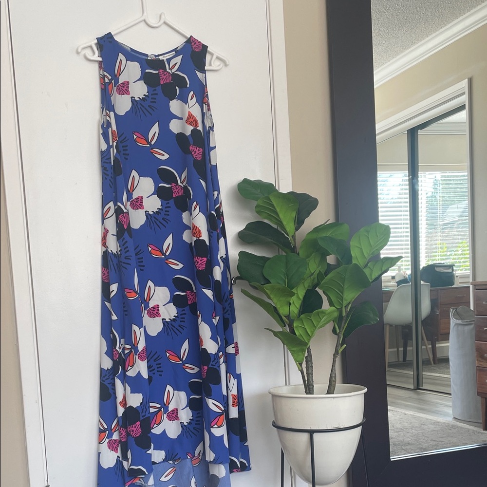 South African designer Royal Blue Floral Maxi Dress with White & Pink Blooms